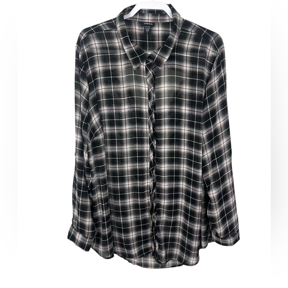 Torrid Plaid Chiffon Button Down Shirt Open Back - Picture 1 of 5